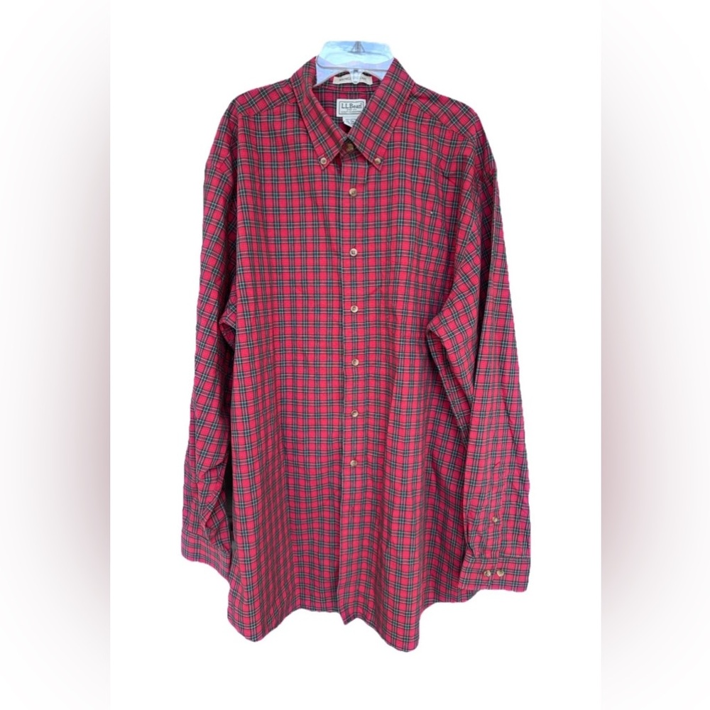 LL BEAN Men’s Tartan Plaid 100% Cotton Button Up Shirt XL Tall Wrinkle Resistant